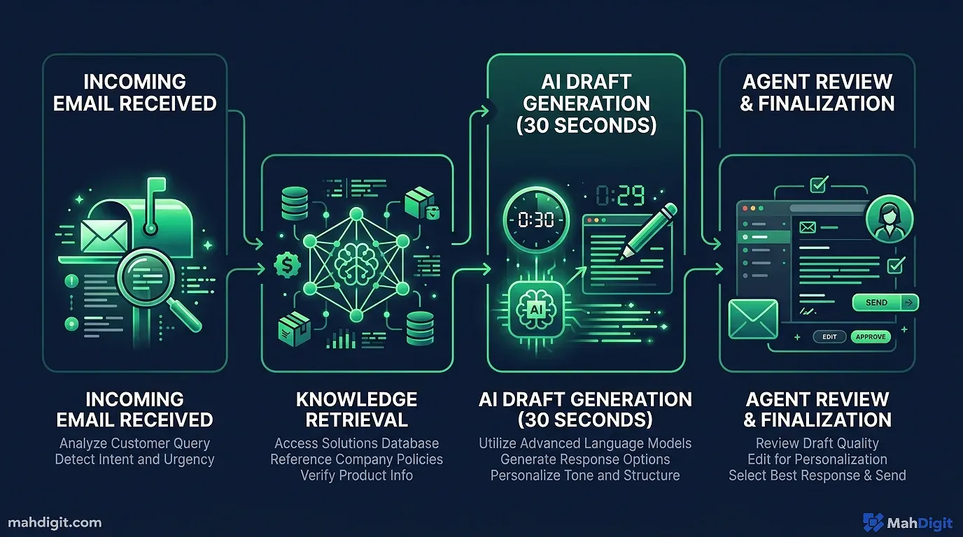 Diagram showing Win 1: Customer Email Replies Draft in 30 Seconds
