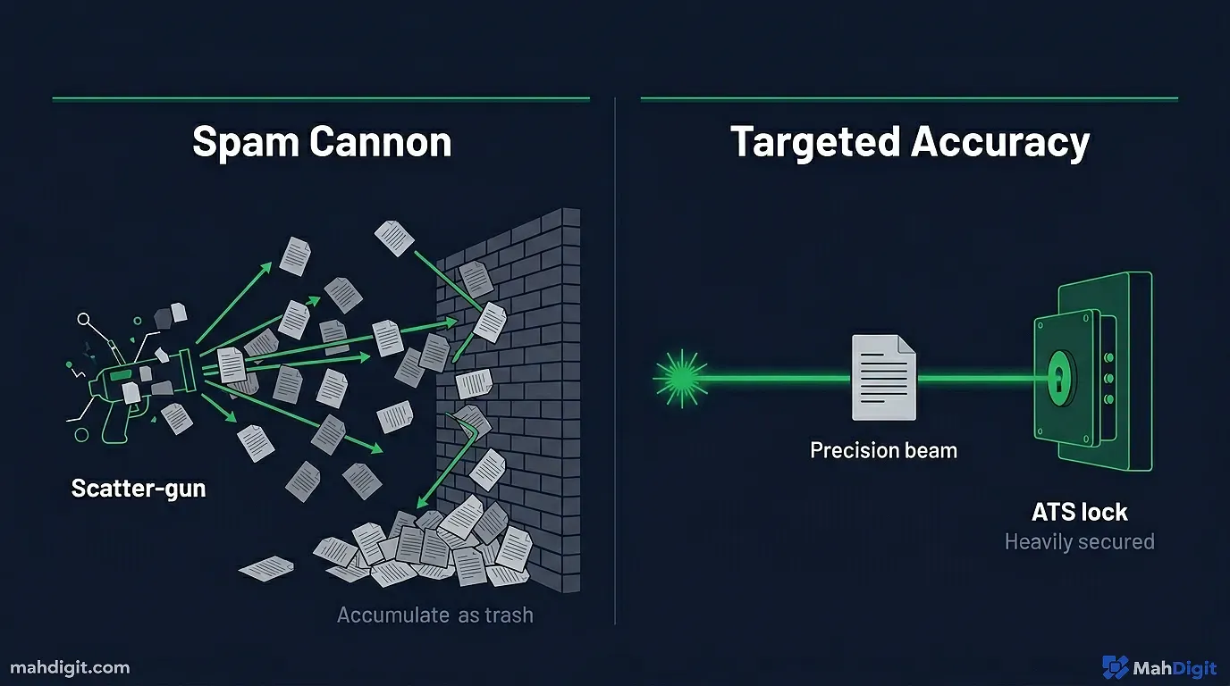 A flowchart showing how the Job Discovery Engine scrapes niche ATS job boards, filters with a cheap LLM, and deposits qualified jobs into an Airtable CRM