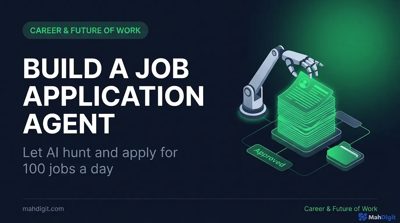 A robotic arm dropping a large stack of customized resumes onto a recruiter's desk