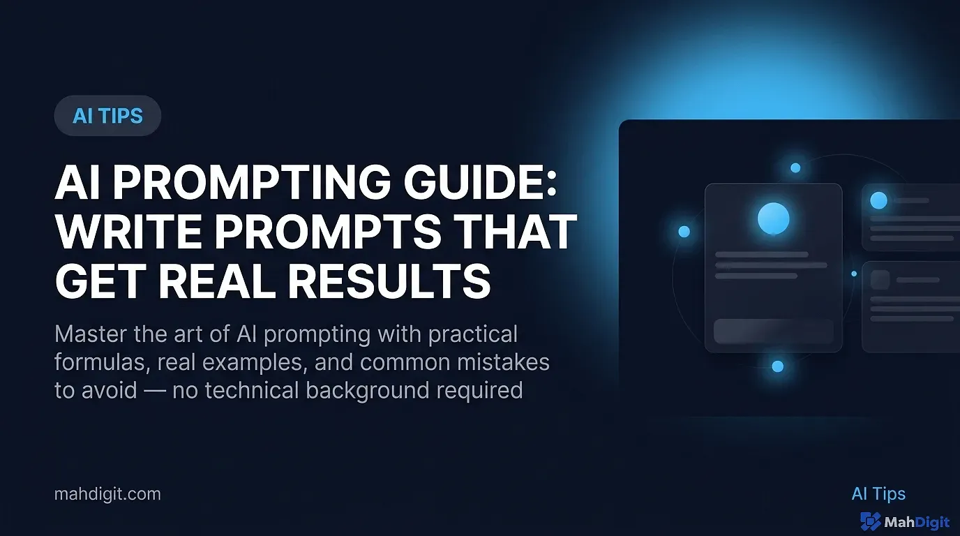 AI Prompting Guide visual showing the Role-Context-Task-Format formula with chat bubbles