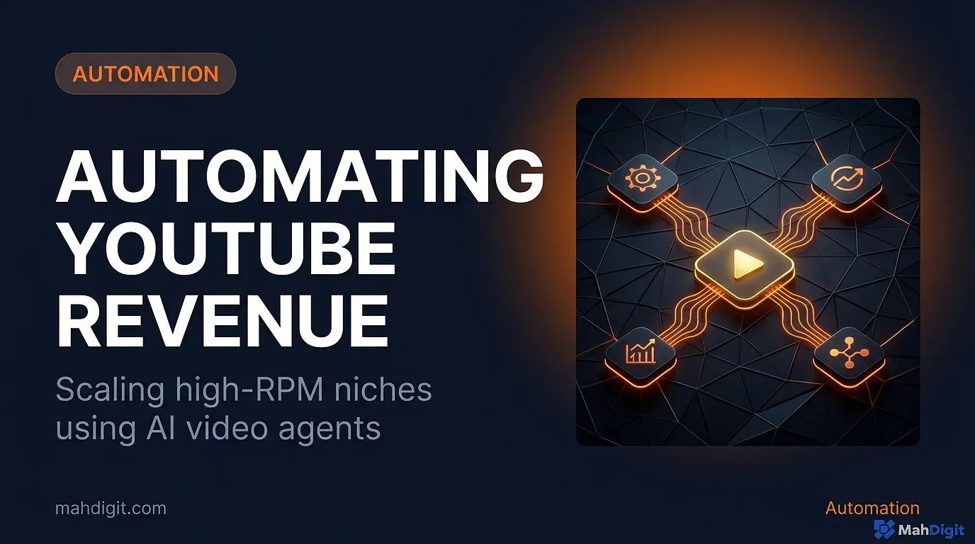 A visual dashboard showing YouTube revenue scaling due to an automated AI video agent