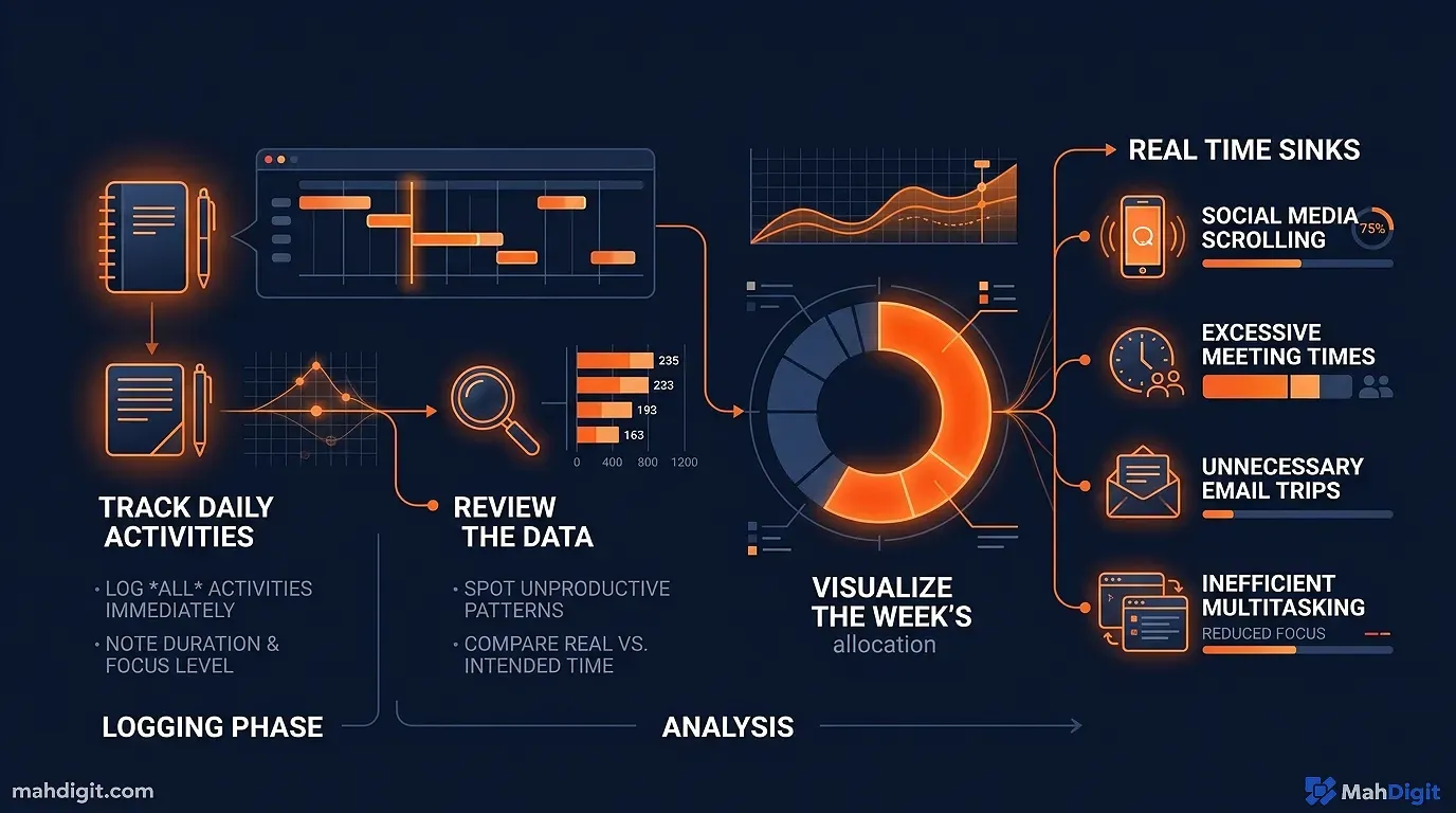 Diagram showing Step 1: Audit Your Week Find the Real Time Sinks