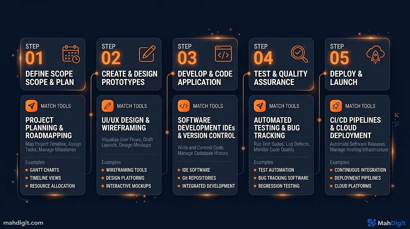 Diagram showing Step 3: Pick Your Tools Match Each Step to the Right One