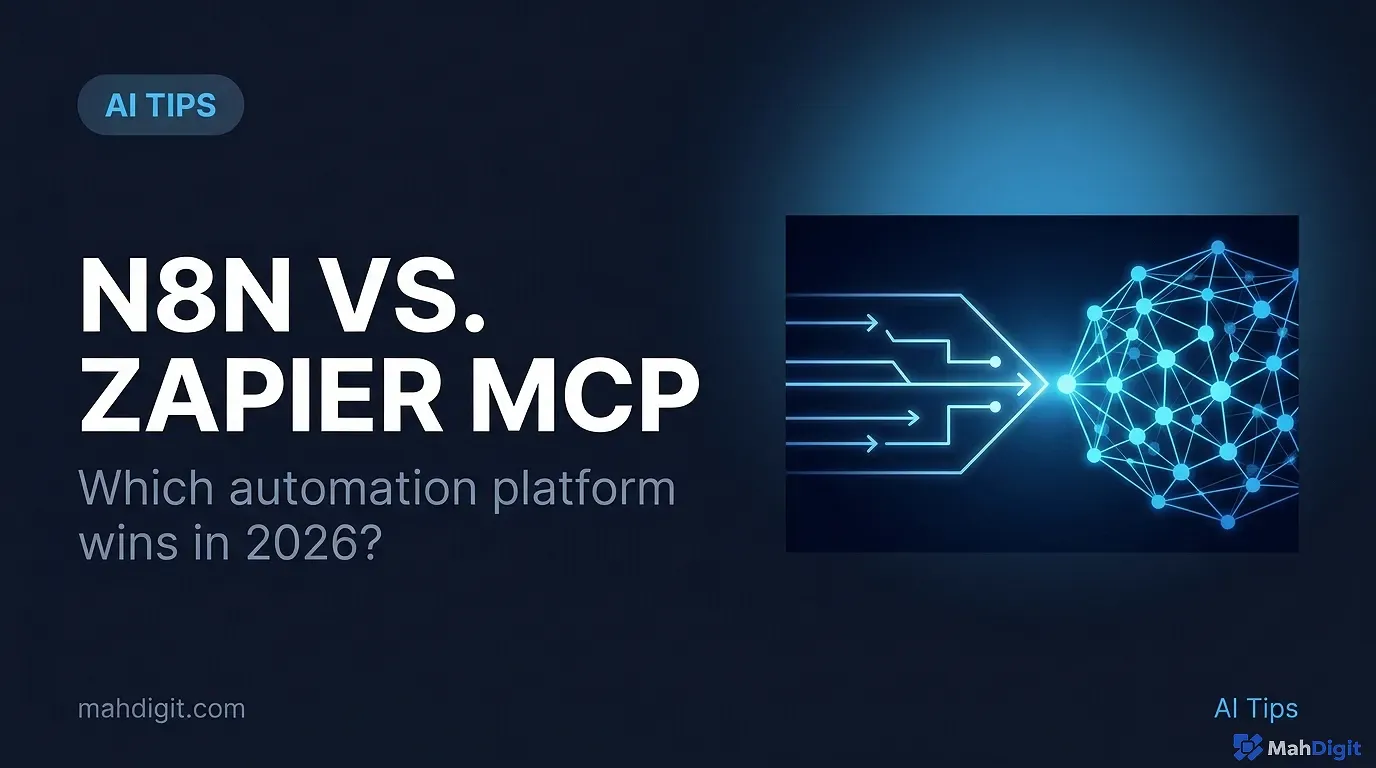 A split-screen graphic showing the n8n interface versus the Zapier interface