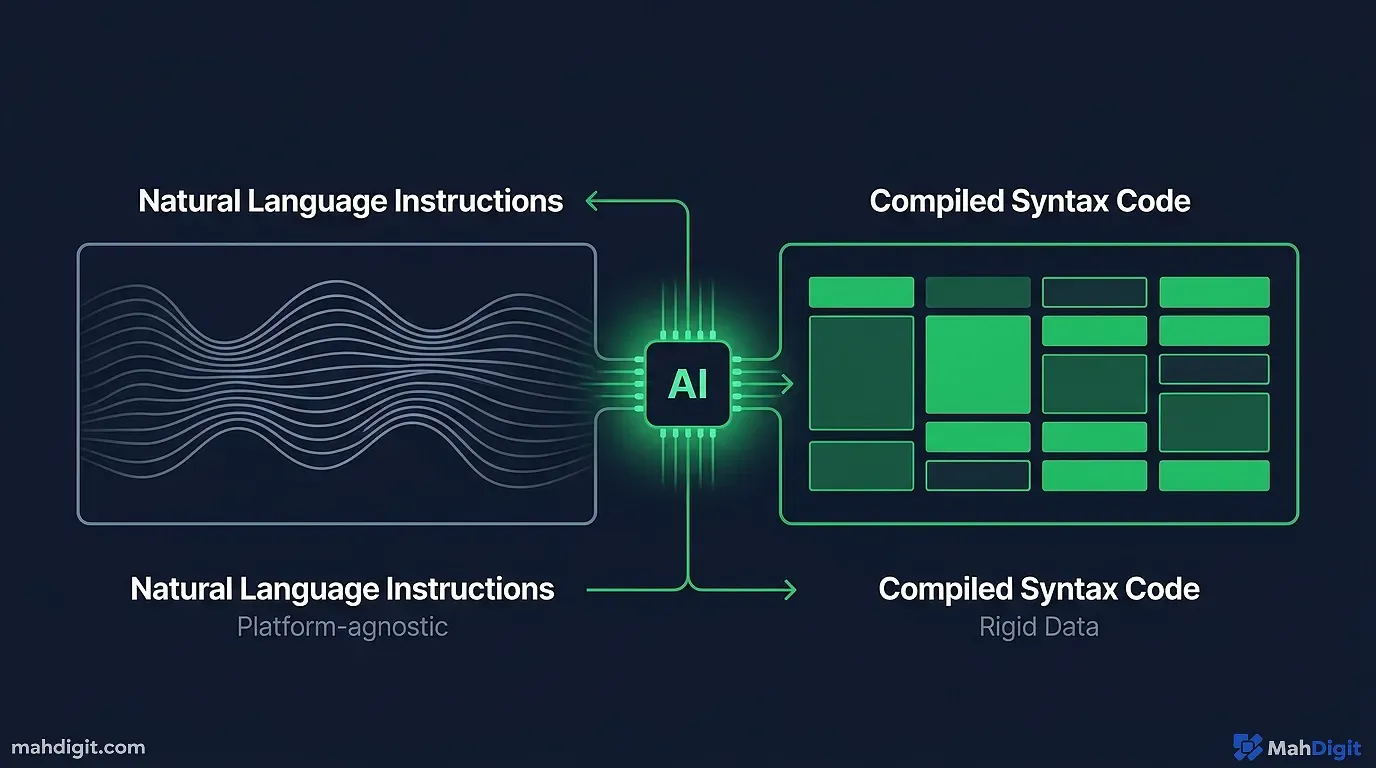 A diagram comparing the traditional manual coding workflow versus the vibe coding workflow with an AI agent IDE
