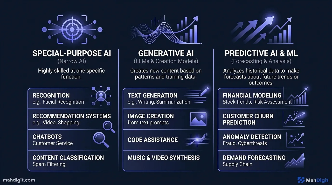 Diagram showing The Three Types of AI You'll Actually Encounter